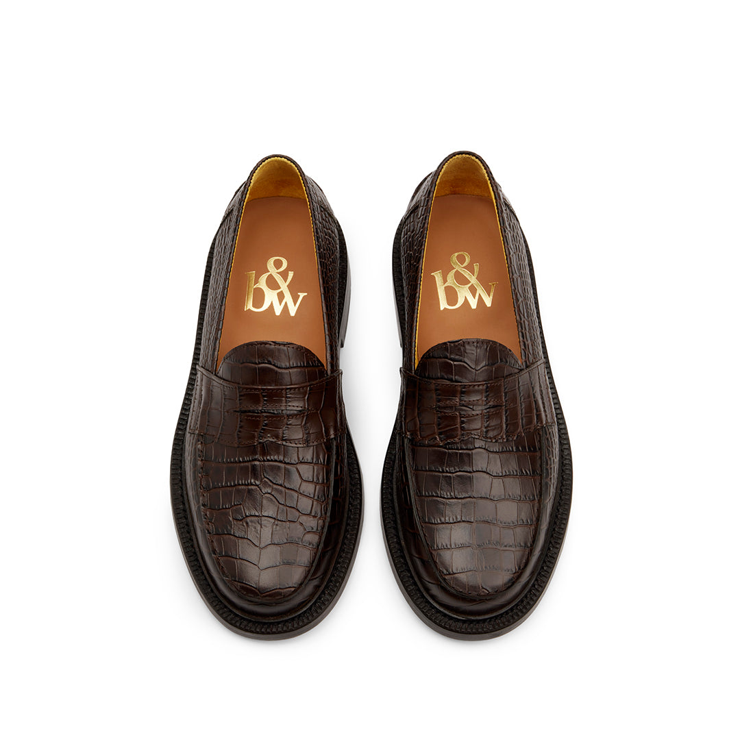 The Ellis Penny Loafer, Walnut Croc