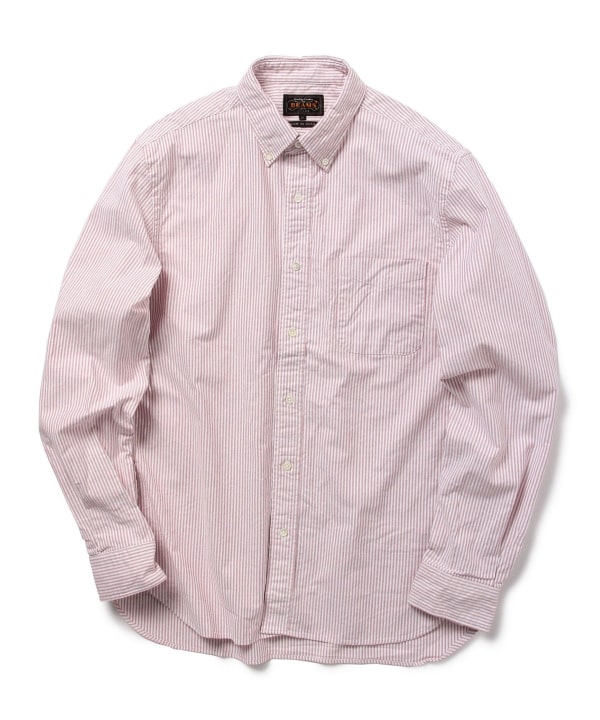 Beams Plus Button Down Oxford Candy Stripe, Wine
