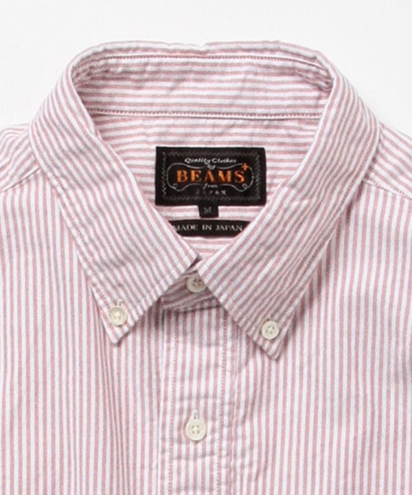 Beams Plus Button Down Oxford Candy Stripe, Wine