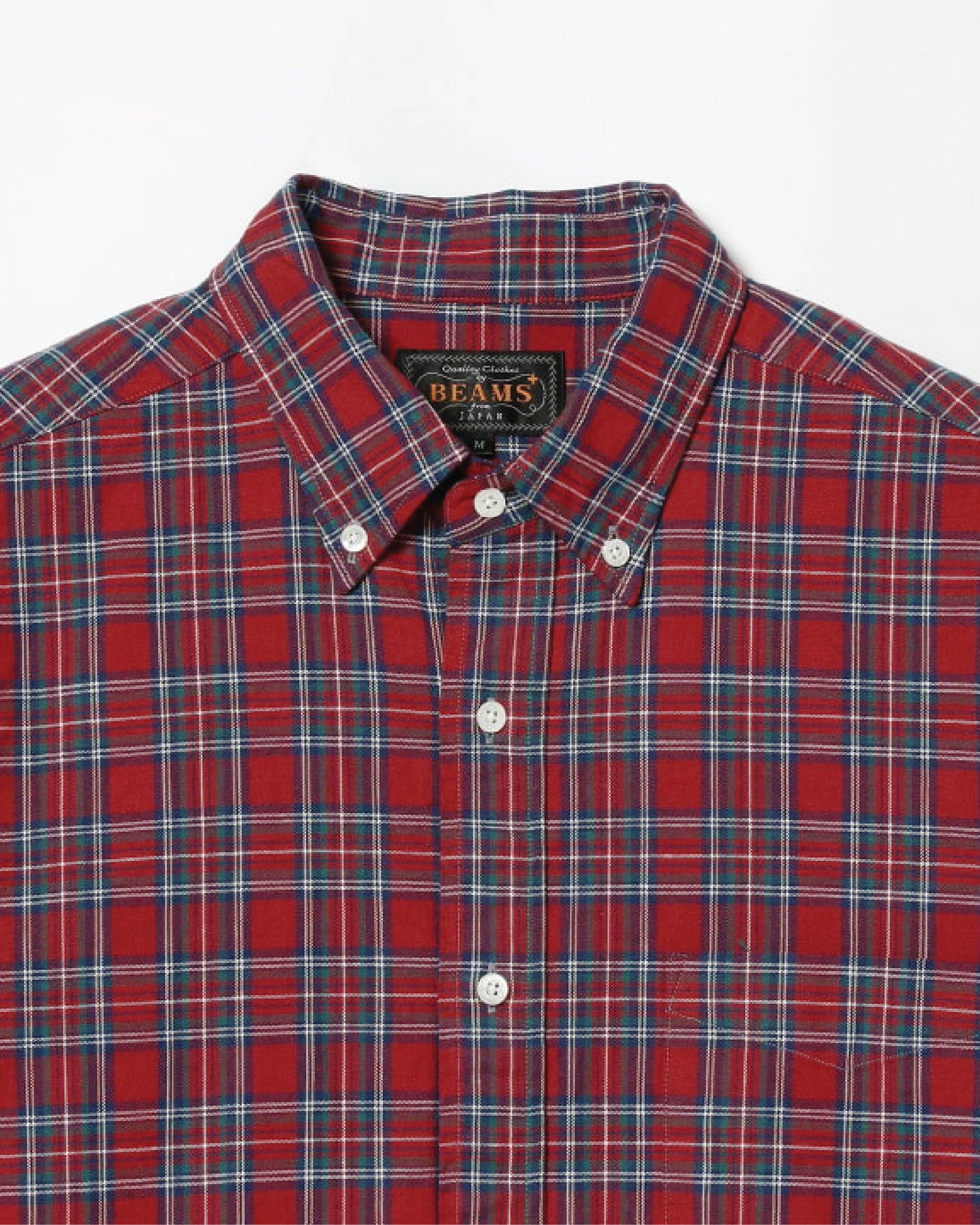Beams Plus Button Down Oxford Indigo Yarn, Red
