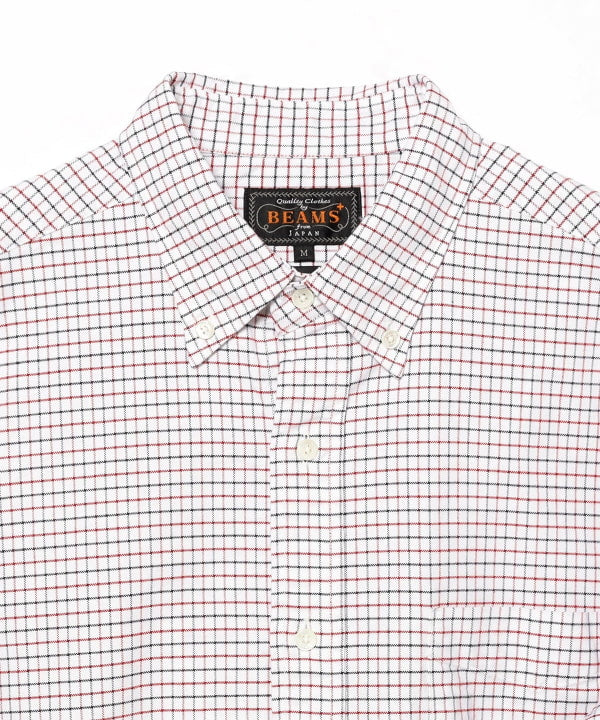 Beams Plus Button Down Oxford Tattersall, Red