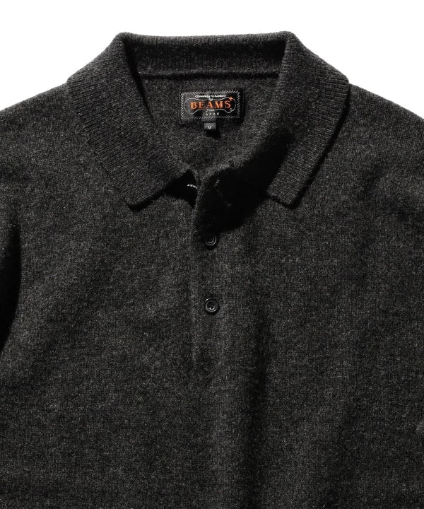 Beams Plus Knit Polo 9G, Charcoal Grey