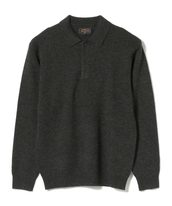 Beams Plus Knit Polo 9G, Charcoal Grey