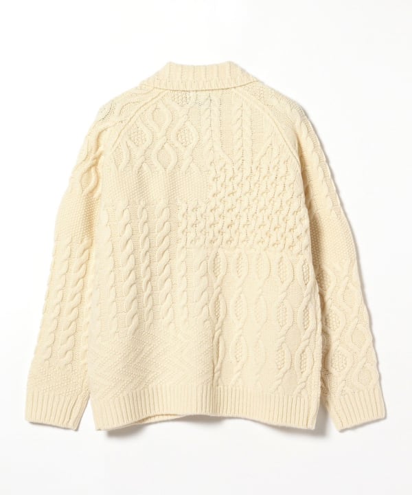 Beams Plus Aran Patchwork Cardigan, Off White