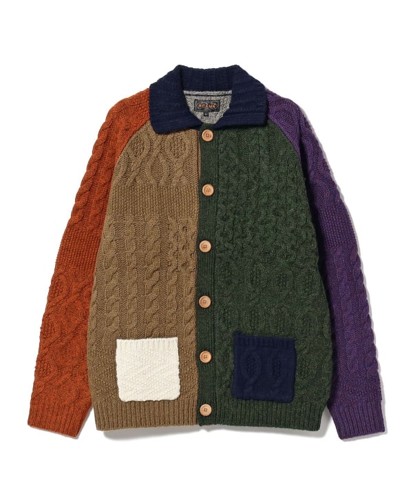 Beams Plus Aran Patchwork Cardigan, Multi