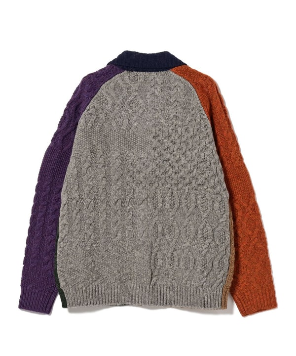 Beams Plus Aran Patchwork Cardigan, Multi