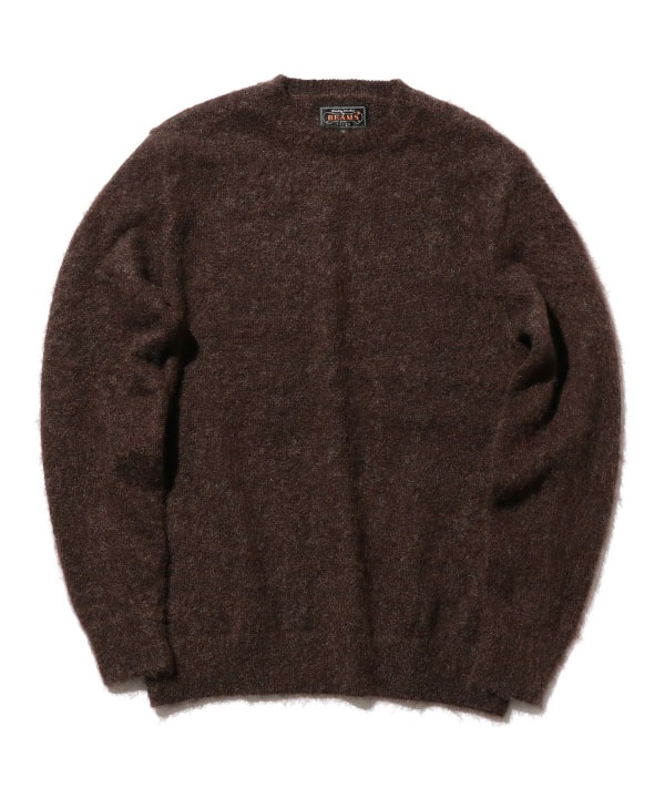 Beams Plus Stretch Mohair Crewneck, Dark Brown