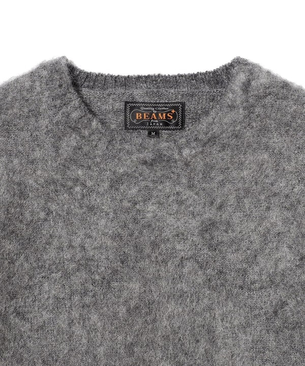 Beams Plus Stretch Mohair Crewneck, Grey