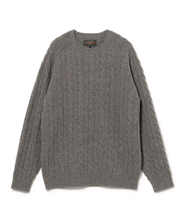 Beams Plus Cable Knit Sweater, Grey