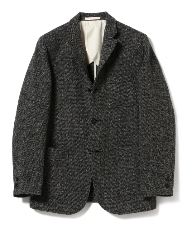 Beams Plus 3B Harris Tweed Jacket, Grey Herringbone