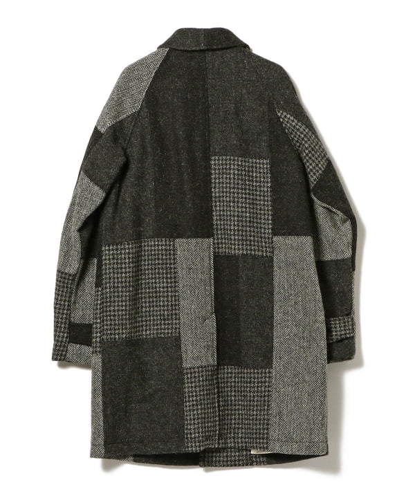 Beams Plus Balmacaan Collar Coat, Grey Patchwork