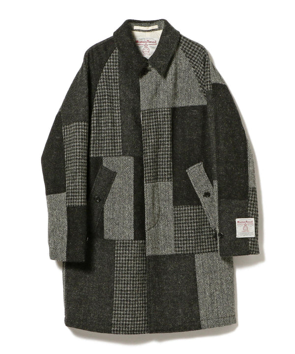 Beams Plus Balmacaan Collar Coat, Grey Patchwork