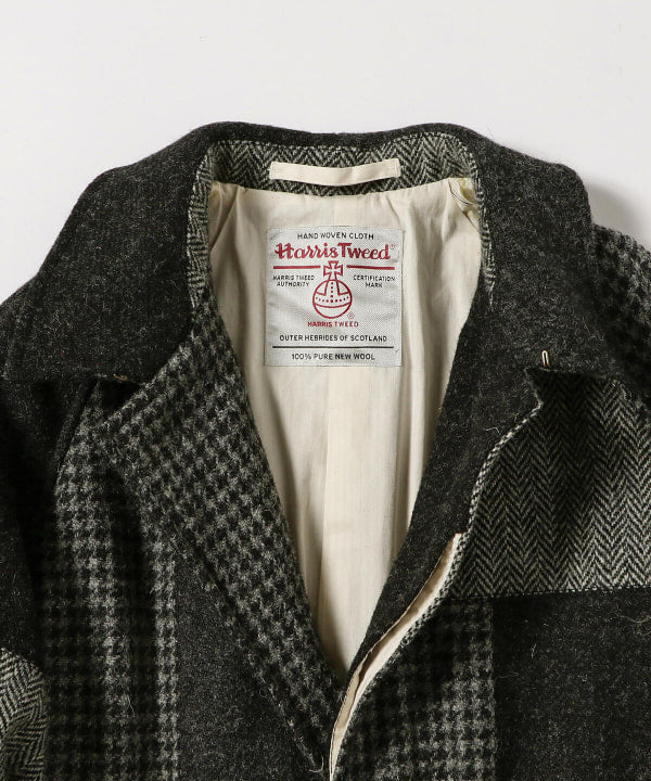 Beams Plus Balmacaan Collar Coat, Grey Patchwork