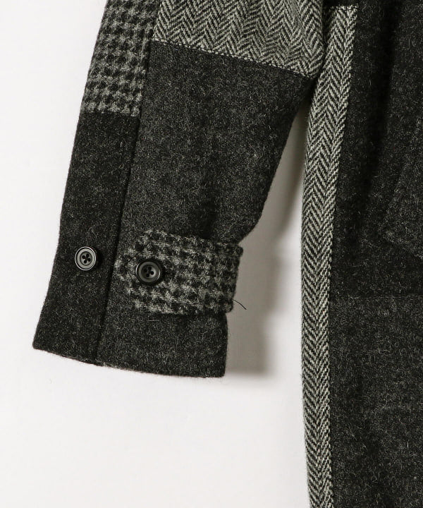 Beams Plus Balmacaan Collar Coat, Grey Patchwork