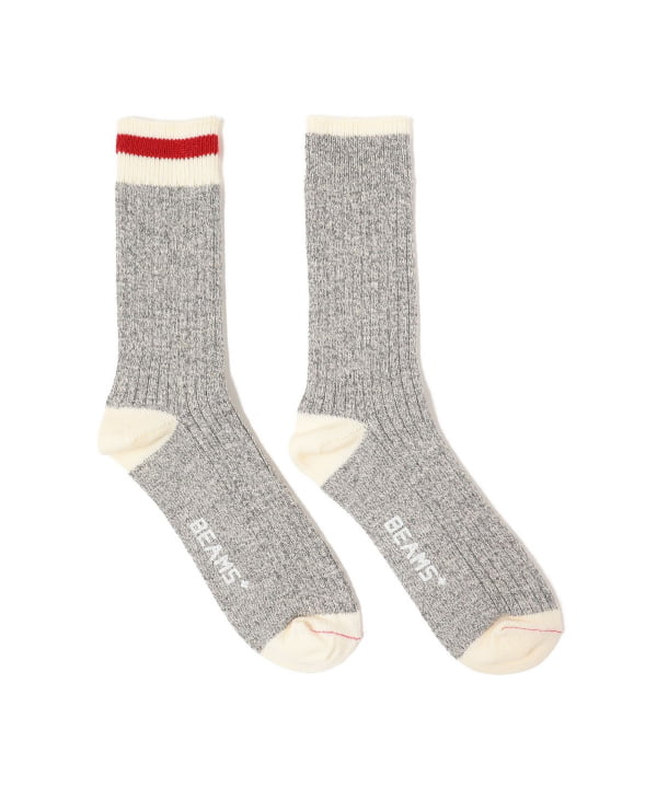 Beams Plus Rag Sock, Grey/Red Line