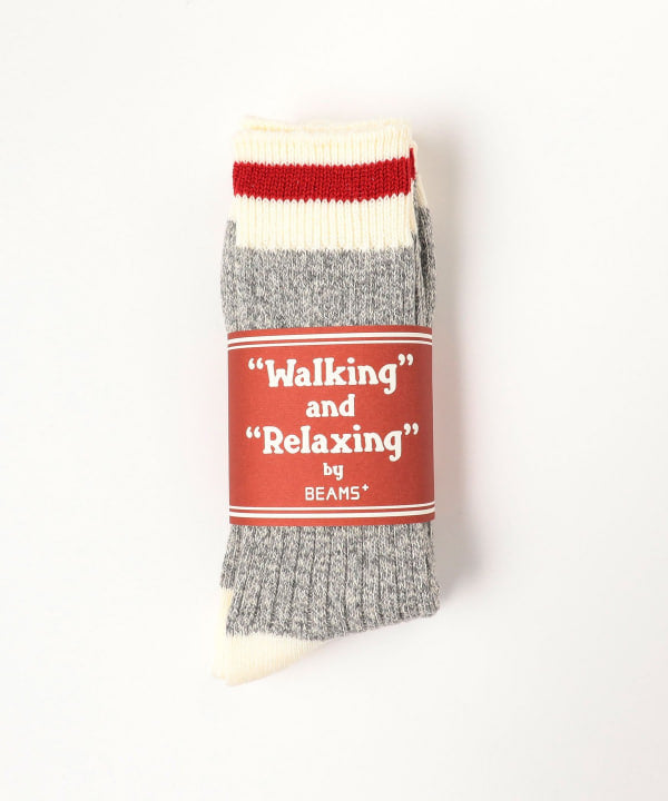 Beams Plus Rag Sock, Grey/Red Line