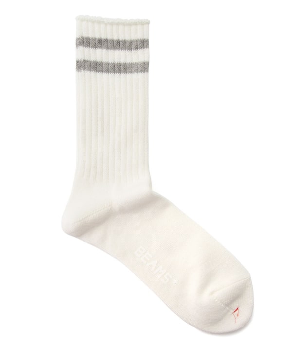Beams Plus Schoolboy Socks, White/Grey