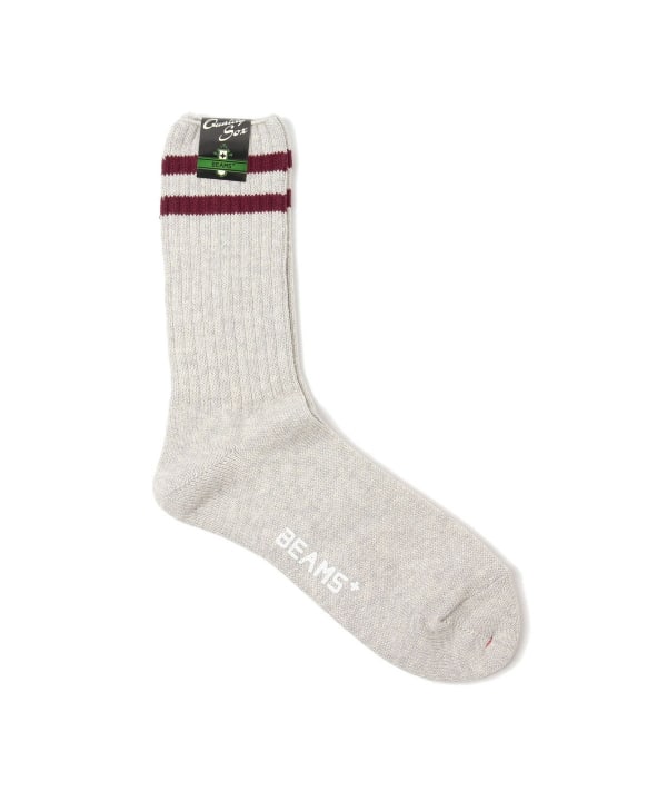 Beams Plus Schoolboy Socks, Grey/Burgundy