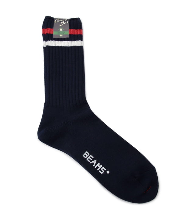 Beams Plus Schoolboy Socks, Navy/White/Red