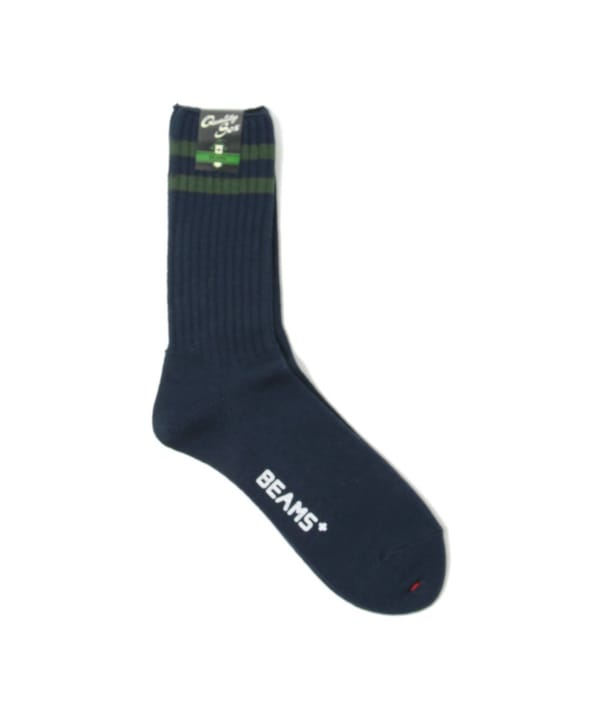 Beams Plus Schoolboy Socks, Navy/Green