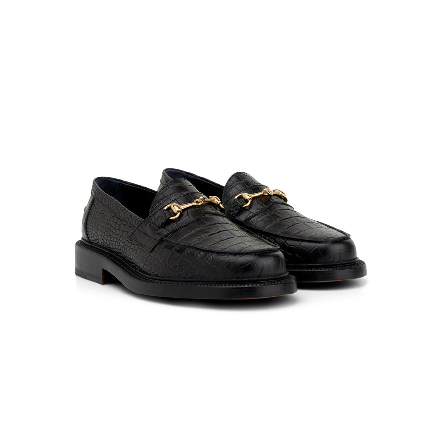 The Mason Horse Bit Loafer, Onyx Croc, Leather Sole