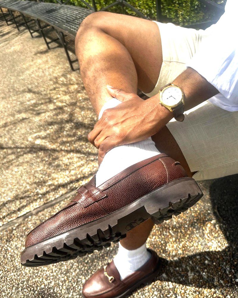 @sharicjbrown wearing The Ellis Penny Loafer, Chocolate, Lug Sole