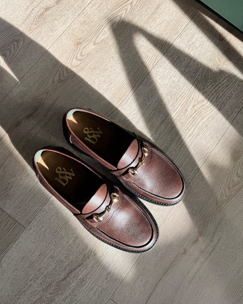 @steelojeem wearing The Mason Horse Bit Loafer, Chocolate, Lug Sole