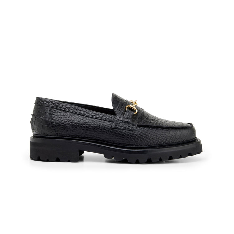 The Mason Horse Bit Loafer, Onyx Croc, Vibram 1757 Lug Sole